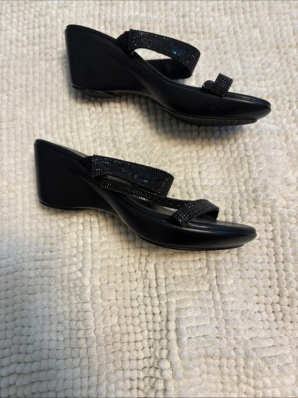 Athena Alexander Black Rhinestone Double-Strap Slide Sandals